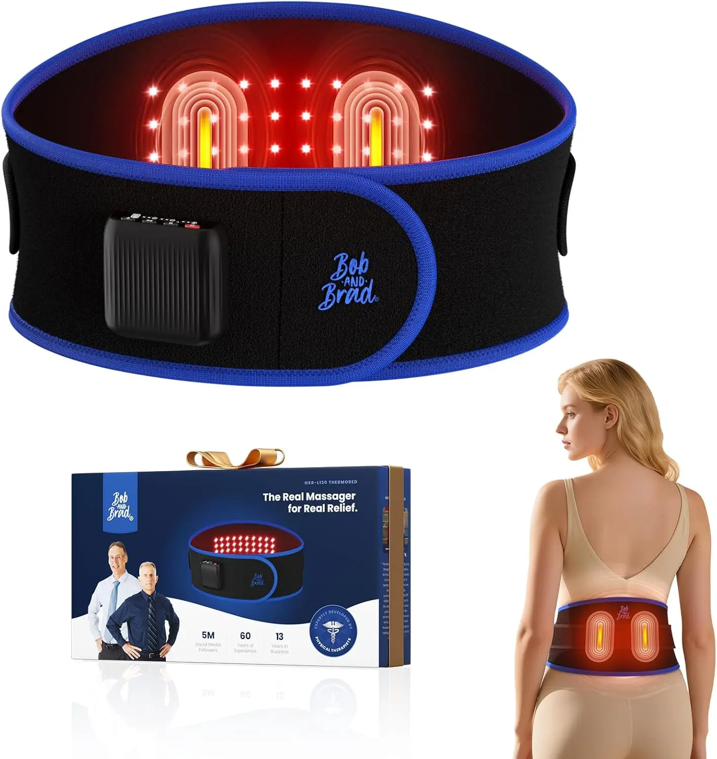 Bob and Brad Red Light Belt Infrared Heating belt for Lower Back Legs Shouder Pain Relief, Red Light & Adjustable Vibration,Skin & Muscle Support - Portable Wraparound - Remote Control, Idea Gift,Gifts for Father and Motherer