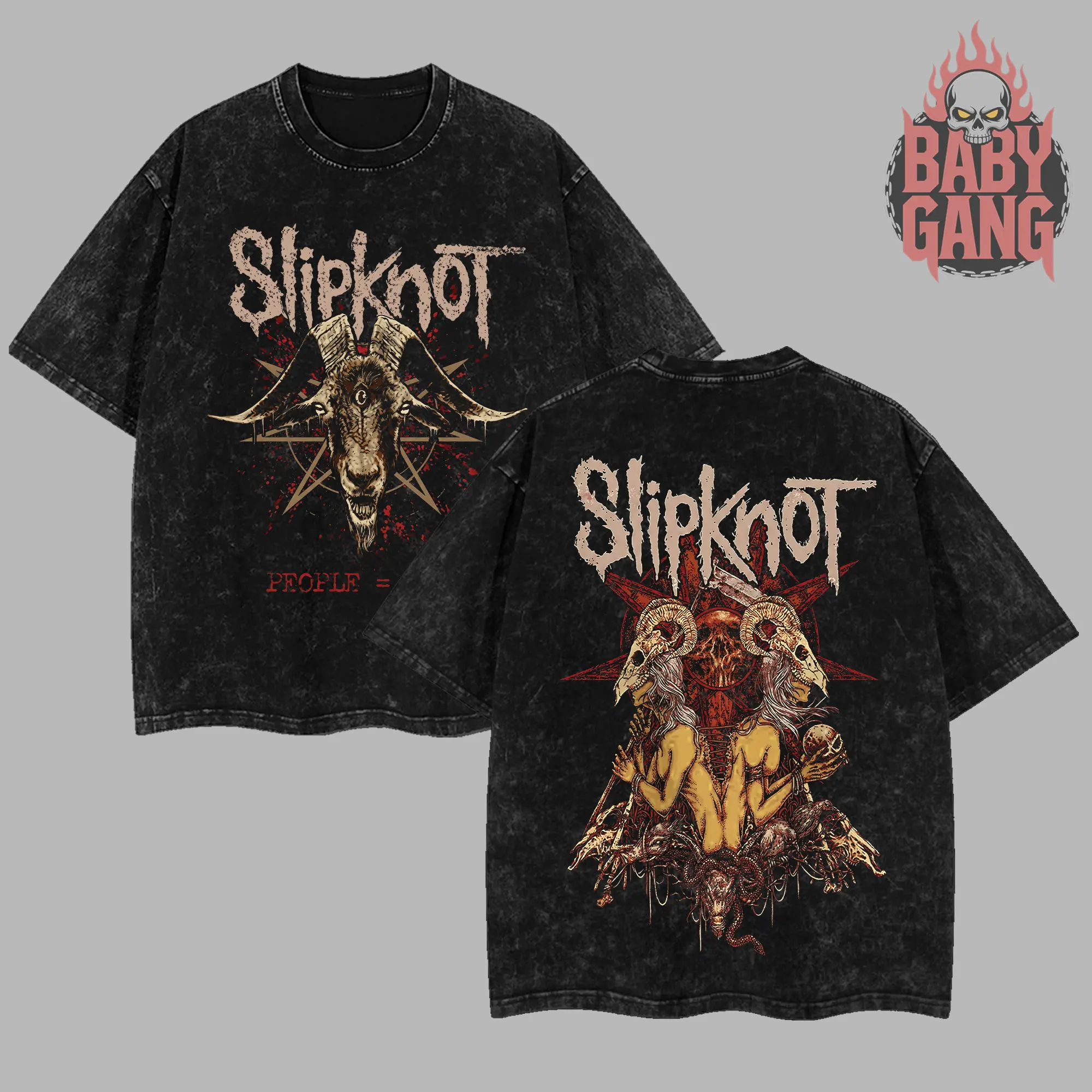 [Baby Gang] Slipknot People=Shit Heavy Metal Washed Tee Slipknot Iowa Album Nu Metal Unisex Oversize Rock Band Cotton Gift For Rock Music Lovers Vintage 90s Graphic T-Shirt Merch For fan