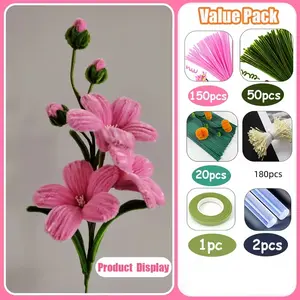 403-Piece Multi-Color Peony Lily Tulip Rose Pipe Cleaner Flower Material Kit, Artificial Flower Arrangements, DIY Craft Set for Mother's Day Graduation Valentine's Day