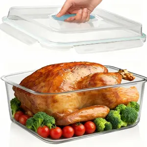 Large glass storage container with lid, super large sealed glass food storage container, used for grilling meat, chicken, watermelon, leftovers, marinated turkey, free of bisphenol A, dishwasher washable