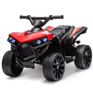 Kids ATV 4 Wheeler, 6V Ride on Quad Car with LED Lights, Music, Foot Pedal & Wear-Resistant Wheels, Battery Powered Electric Vehicle for Kids Toddler-Red