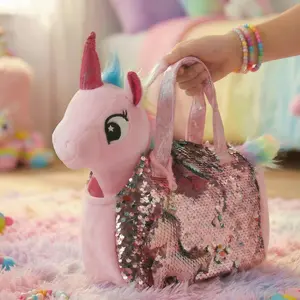 Little Jupiter Pet Plush Set with Bag - Pink Unicorn
