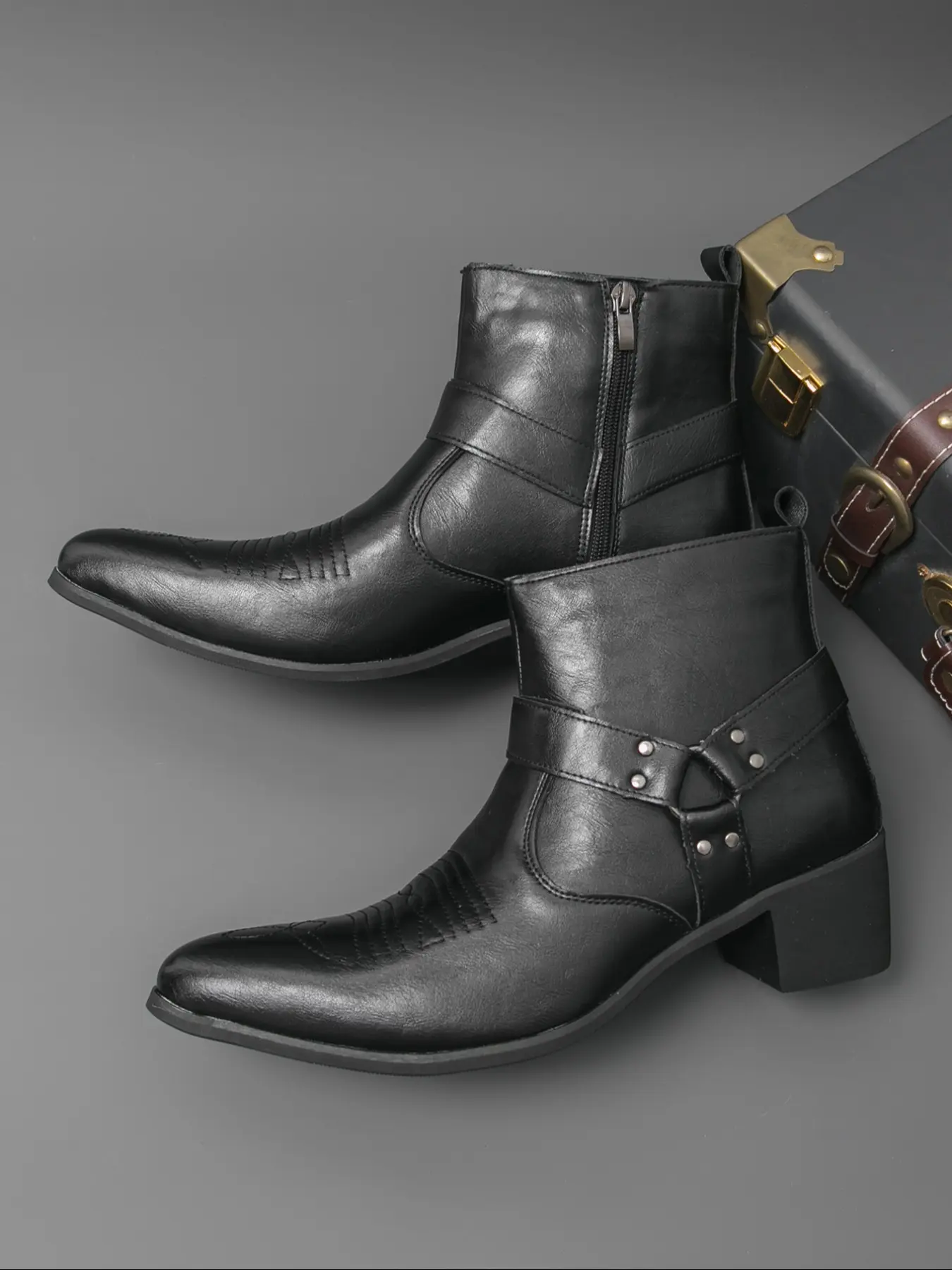 Men's Pointed Toe High Heel Business Formal High Top Closed Boots, Stylish and Comfortable Dress Shoes for Office and Workwear, Business Fashion Boots, Footwear Boot