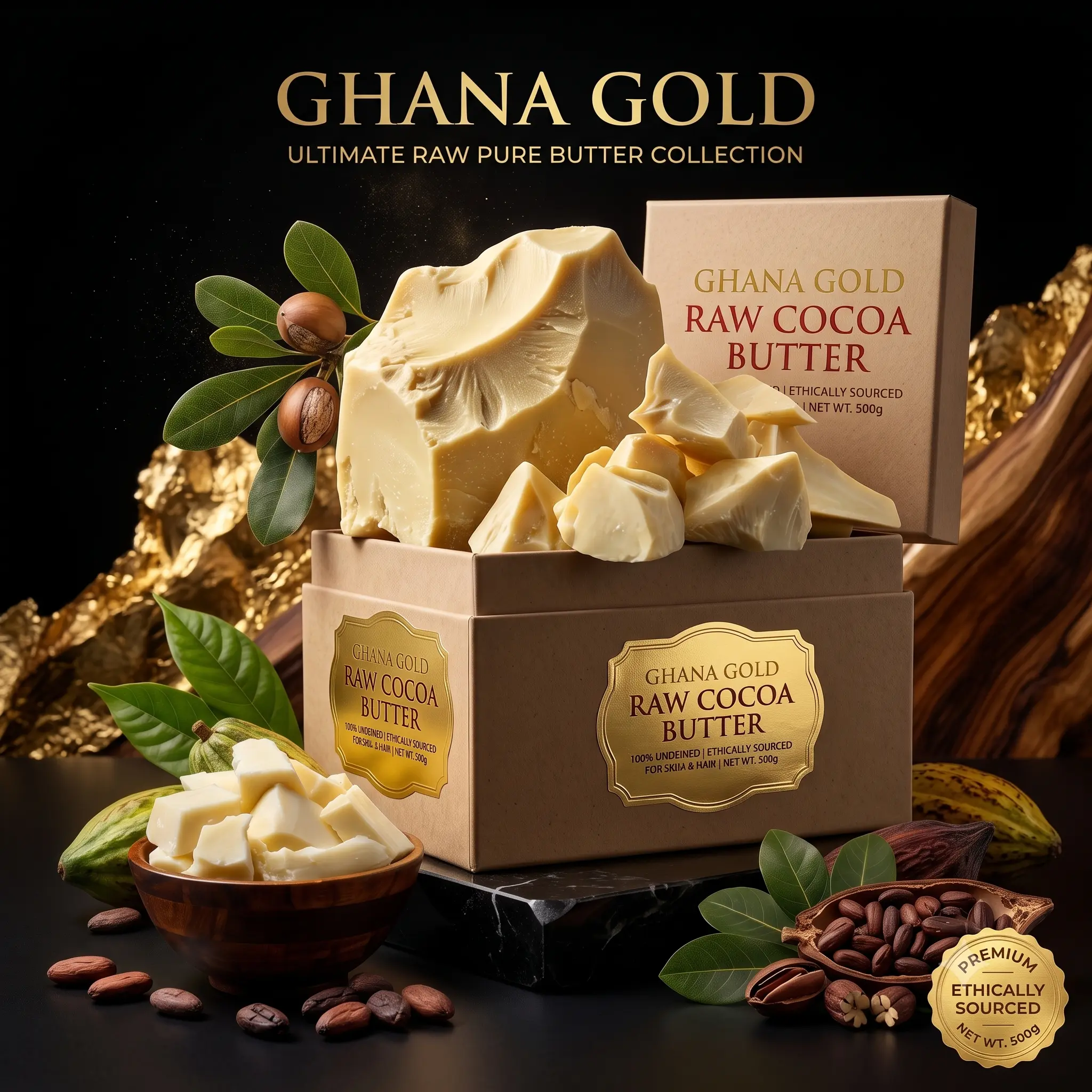 100% Pure Raw Unrefined Cocoa Butter Chunks - Single Item Natural Body Moisturizer That Moisturizes, Ideal for DIY Crafts Like Body Butters, Soaps & Lip Balms (Vegan, Food Grade)