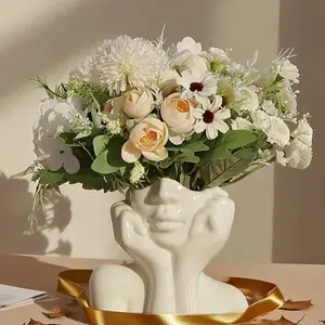 Elegant Woman-Shaped Flower Vase, Unique Hand-Cup Face Design, Perfect for Fresh or Artificial Flowers, Home Decor Essential, Cosy Home Decoration