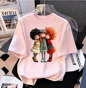 Women's Plus Size Oversized Short-Sleeve Aesthetic Cotton T-Shirt - Soft, Breathable, Round Neck Top with 3 BFF Doll Graphic, Vintage Squad Print, Matching Lady's Curvy Women's Crewneck Top,summervibes