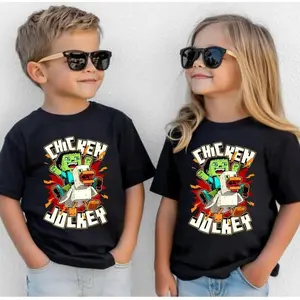 Youth and Adult shirt Chicken Jockey T-Shirt, Gift for Game Lover Chicken, Minecraft Quirky Cotton Graphic Tees, Hilarious Gaming Gift For Kids Men Women