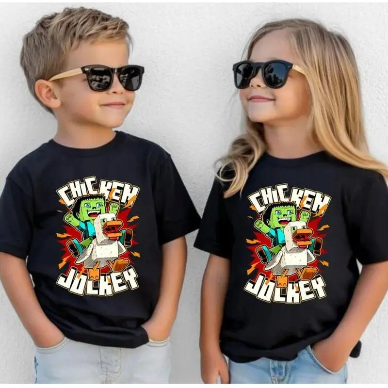 Chicken Jockey Graphic T-Shirt - Funny Shirts for Youth & Adults, Quirky Cotton Sports Top, Minecraft Game Lover Gift, Graphic T-Shirts