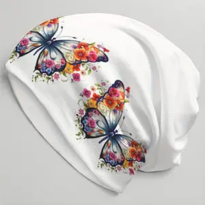 1pc Unisex Lightweight Butterfly Print Elastic Polyester Beanie Hat - Vibrant Floral Design, Stretchy Knit Cap for Men & Women, Perfect for Valentine'S Day, Easter, Mardi Gras & Casual Attire, Without Battery