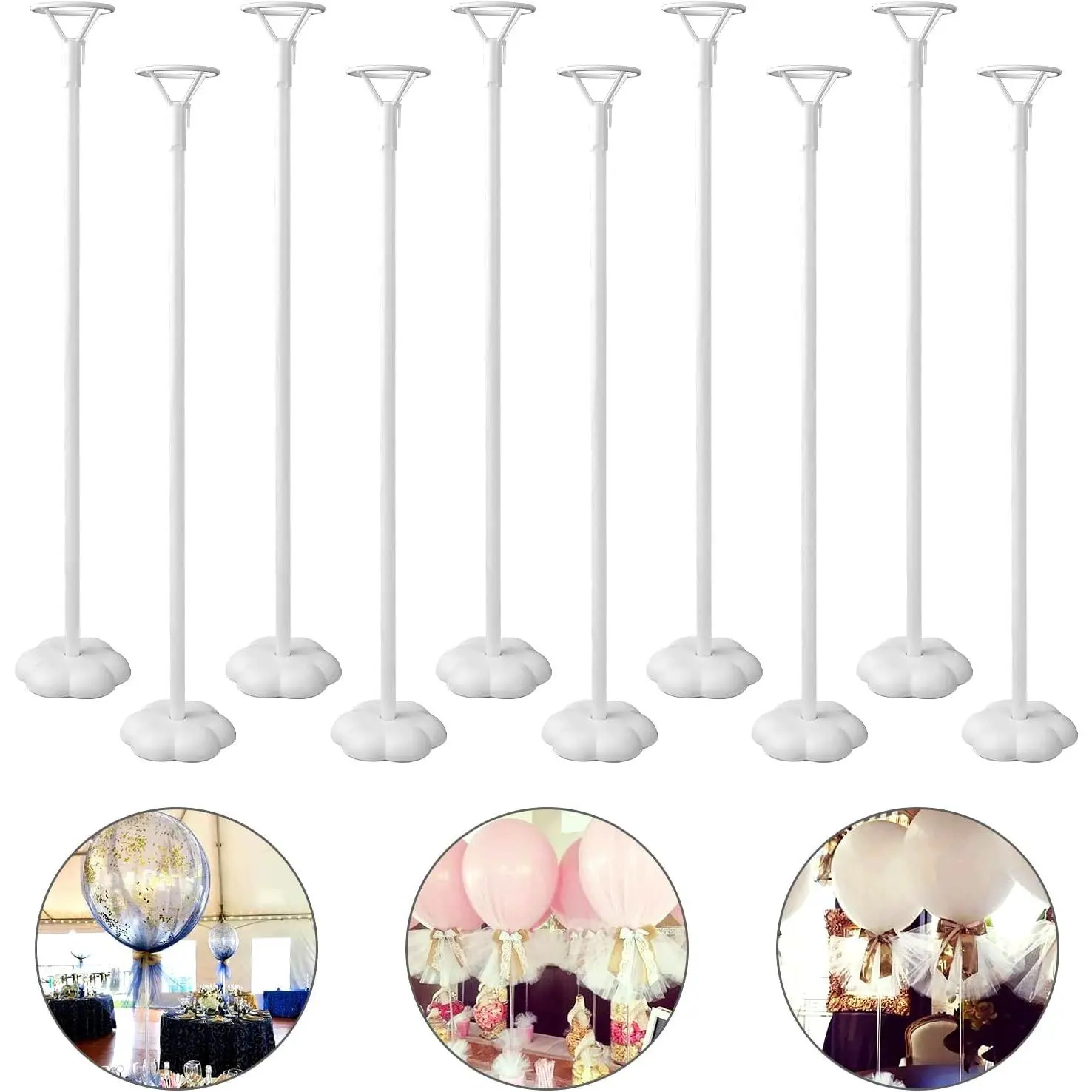 10 Sets Balloon Stick Stand, Holder with Base for Table Desktop Centerpiece, Birthday Party, Wedding,  Shower and Anniversary Decoration (15.7 inch White)