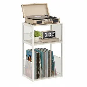 Record Player Stand 3 Tier, Vinyl Record Storage Table, Turntable Stand with Record Holder up to 100 Albums, Side Table Nightstand for Living Room Bedroom
