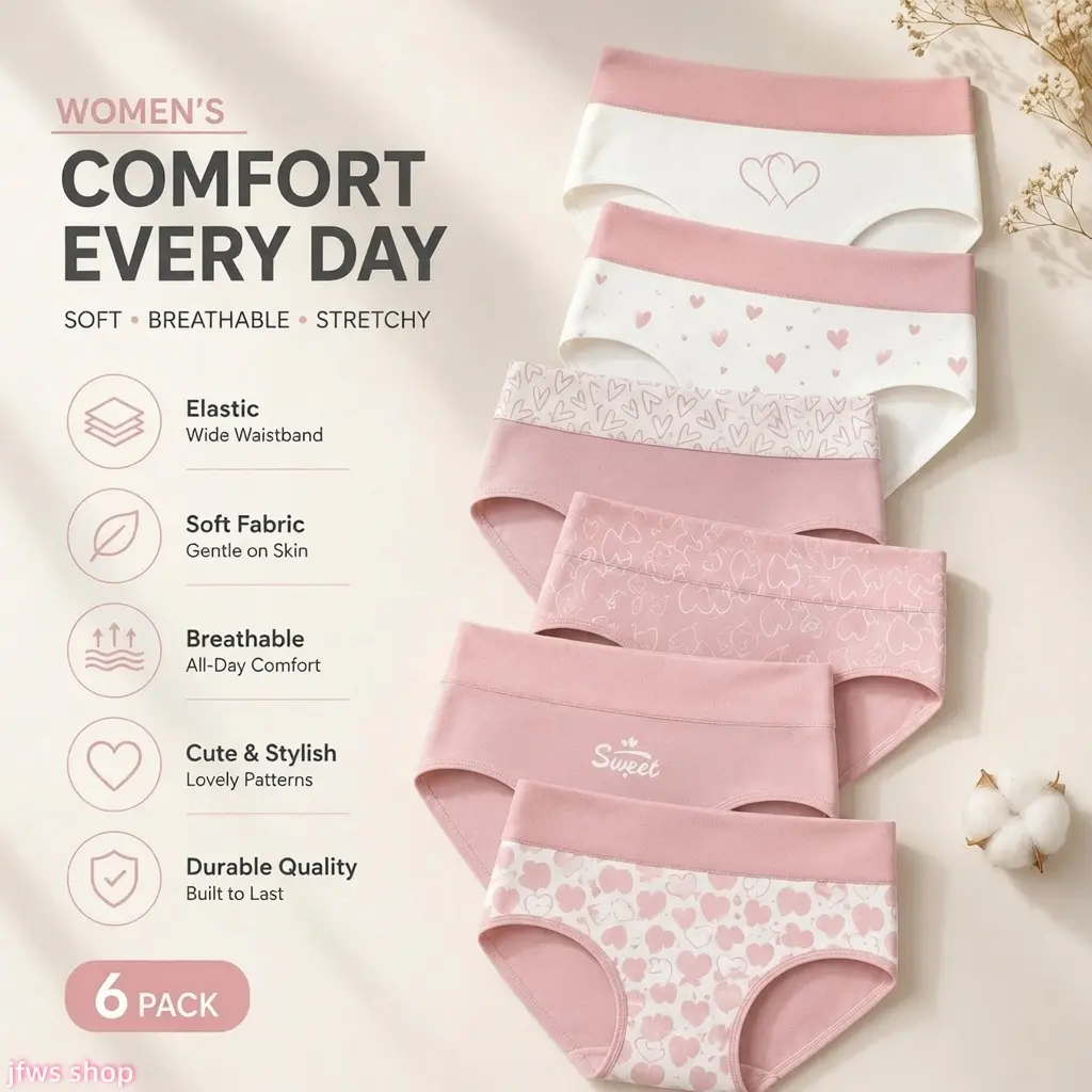 Women's 6-Pack High-Waist Cotton Printed Panties - Tummy Control, Comfortable, Soft Fit Underwear for Everyday & Postpartum Wear (US Design)