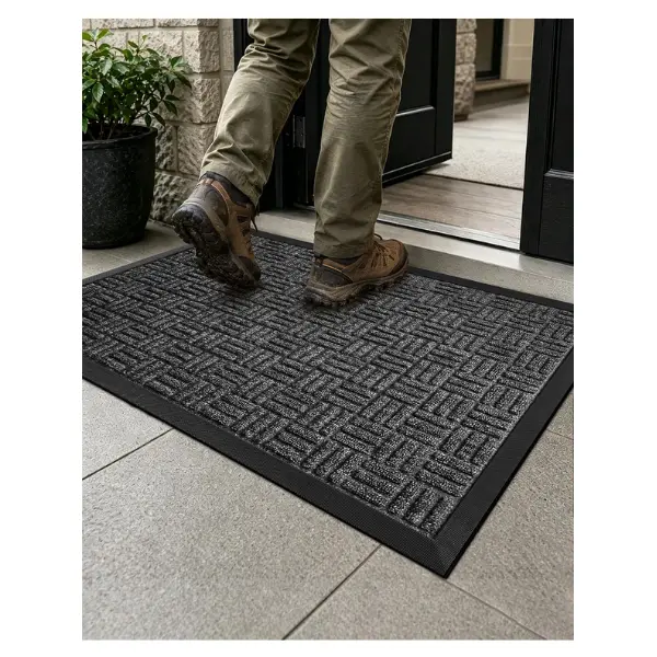 Front Door Mat Outdoor Entrance, 29.5" x 17" Heavy Duty Welcome Mat for Outdoor and Indoor, Waterproof Dirt Trapper Doormat, Super Absorbent Indoor Entryway Mat for Patio & Porch - Gray