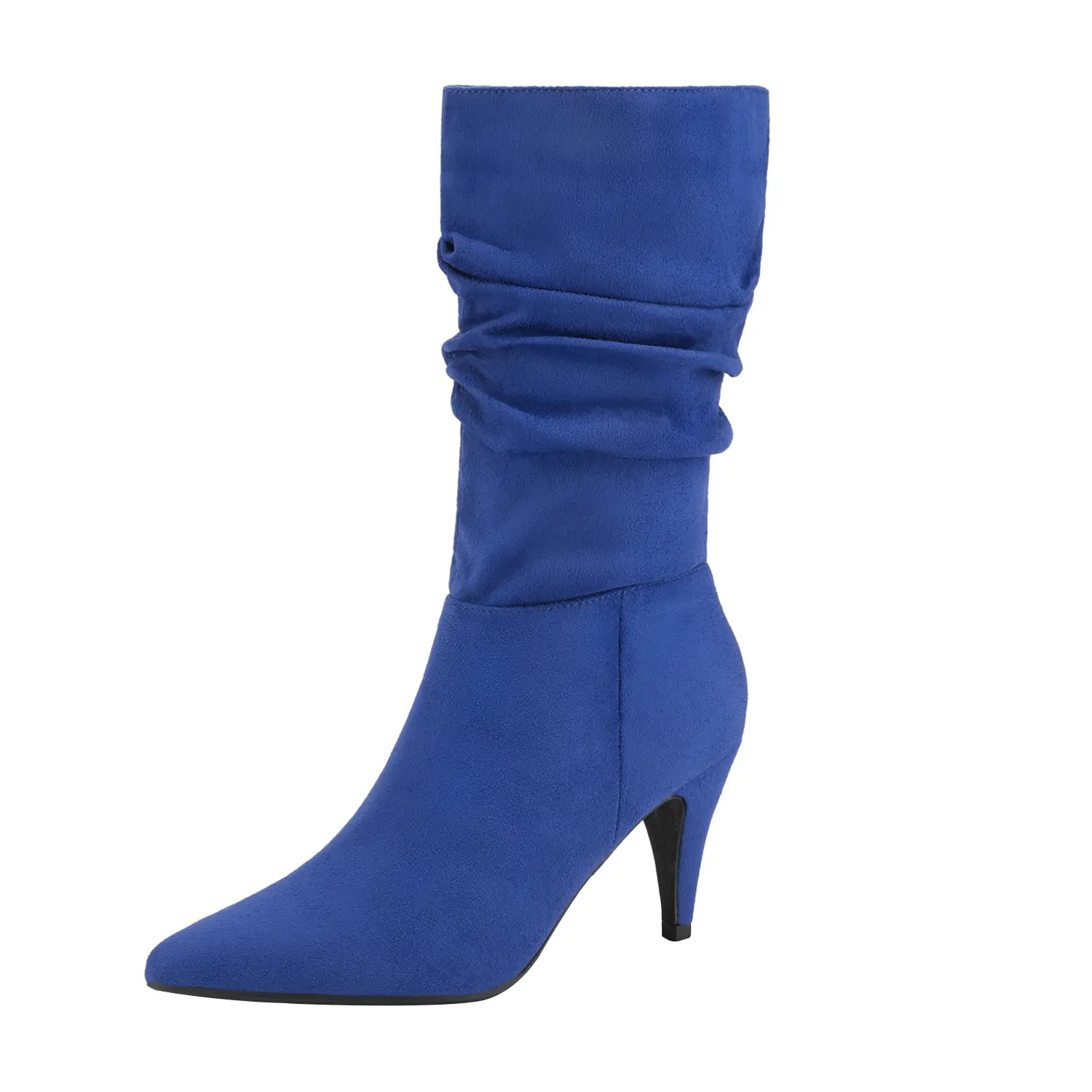DREAM PAIRS Women's Mid-Calf High Heel Dress Boot - Ruched Stretch Shaft, Pointed-Toe Stiletto Heel, Cushioned Insole, Stylish Footwear, High Heels