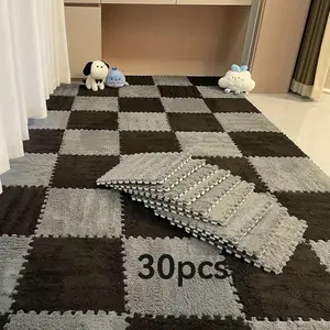 30-Piece Interlock Thick Plush Bedroom Floor Mat Set With Floral Pattern , Washable Polyester Fiber