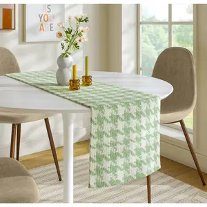 13002 Green & White Table Runner 100% Cotton 14" x 72" Machine Wash New