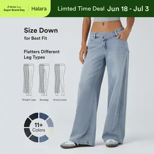 【Creator‘s Pick】Halara Flex Asymmetric Low Rise Zipper Pockets Baggy Wide Leg Washed Casual Jeans #SwimWeek