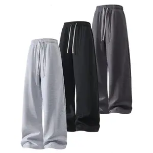 3-piece Men's solid color sweatpants - soft knit, elastic belt, double side pockets, ideal for spring and fall casual outdoor activities
