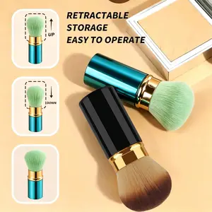 Retractable Kabuki Brush with Cap | Portable Blush & Powder Brush | Ultra-Soft Fluffy Bristles for On-the-Go Makeup