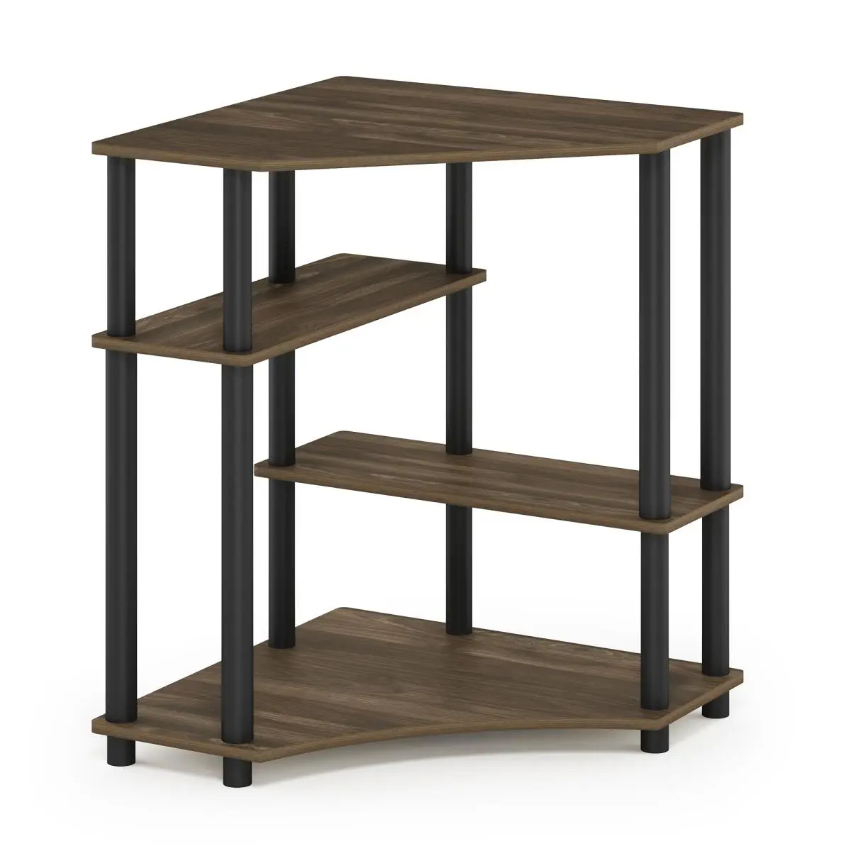 Furinno Turn-N-Tube Multifunctional Corner Shelf Organizer Set - Particle Board, Walnut-Black Plastic Shelves, Space-Saving Indoor Storage Furniture, Decor, 20.1 lbs, 31.10" W x 28.50" H x 22.50" D, Easy to Disassemble, Simple Spot Clean Compatible