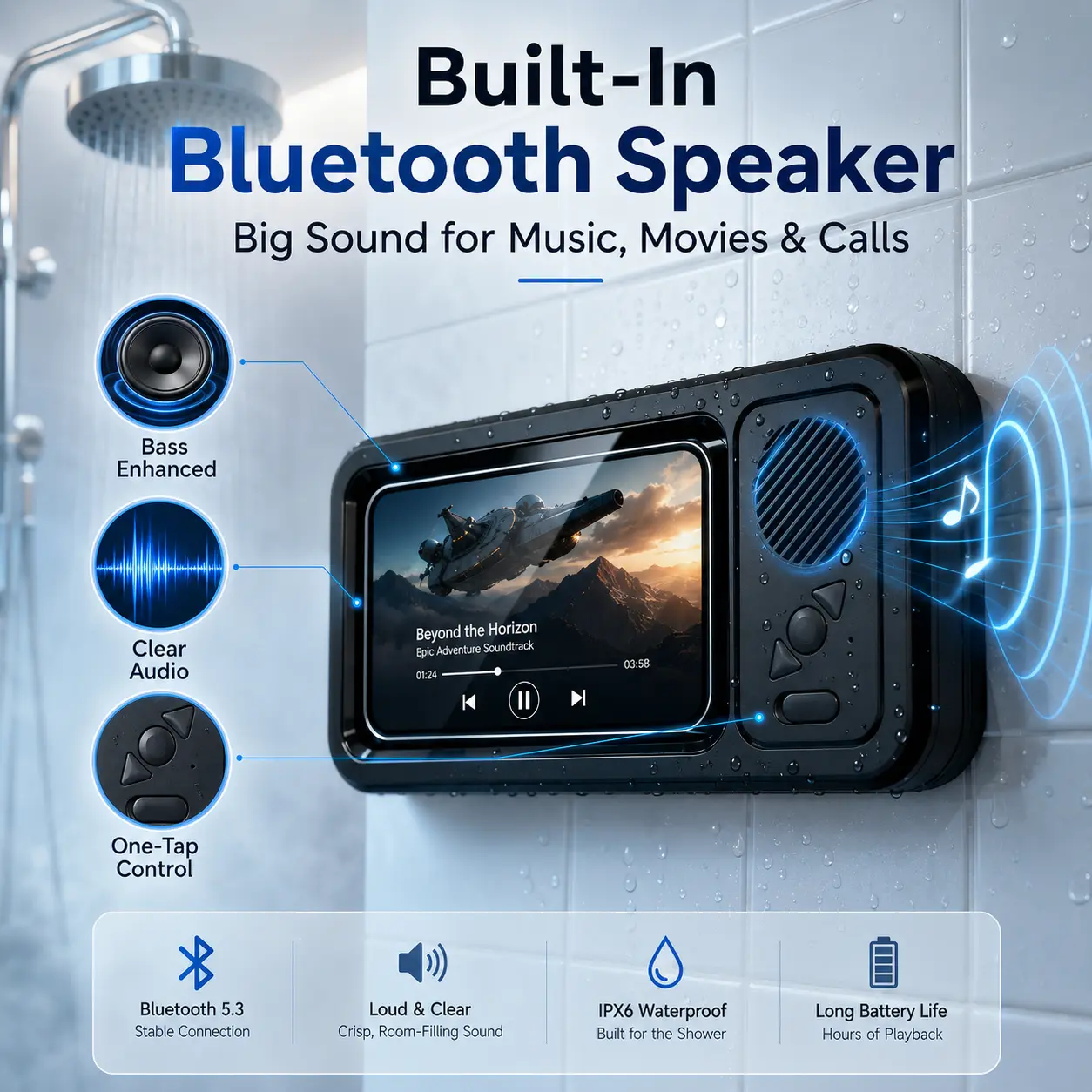 Bathroom shower waterproofphone holder Bluetooth speaker360°Rotation touch screen mobile phone boxwatch movie listening music Summervibes