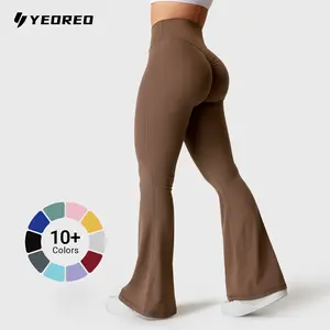 YEOREO Kalie Flare Scrunch Leggings for Women V Cross Waist Bell Bottom Yoga Pants Tummy Control Bootcut Workout Leggings