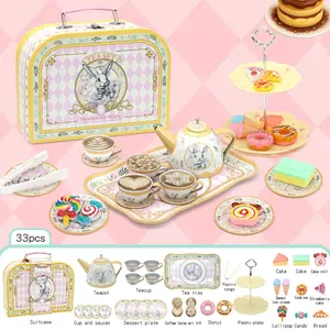 33-Piece Tea Party Set, Simulated Iron Teapot & Tea Set, Role-Playing Toy, Princess Afternoon Tea Kitchen Dessert Toy Gift, Pretend Cooking Set
