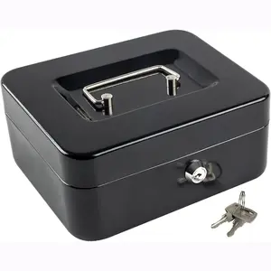 Medium Cash Box with Money Tray,Small Safe Lock Box with Key,Cash Drawer,7.87"x 6.30"x 3.54" Black Medium