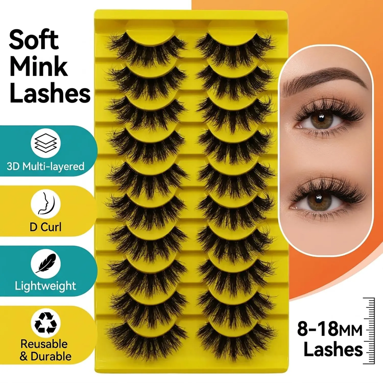 Russian Roll Faux Mink False Eyelash Set 10 Pairs 20 Pairs Fluffy 3D Strip Lashes Reusable Lightweight Natural Dramatic Voluminous Messy Look 2 Boxes High Value Eyelashes for Daily Makeup Party Looks Cosmetic