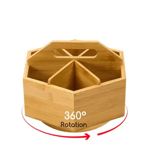 MEEDEN Bamboo Rotating Art Supply Desk Organizer: Pen & Pencil Holder for Desk- Desktop Storage for Markers, Colored Pencils, Crayons, Paint Brushes, Office School Classroom