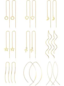 9 Pairs Threader Earrings for Women Pull Through Earrings Long Tassel Chain Earrings Weird Heart Dangle Drop Chain Earrings Set