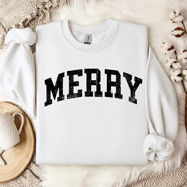 Merry Christmas Sweatshirt, Vintage Merry Crewneck, Retro Holiday Sweater for Women, Trendy Winter Christmas Gift