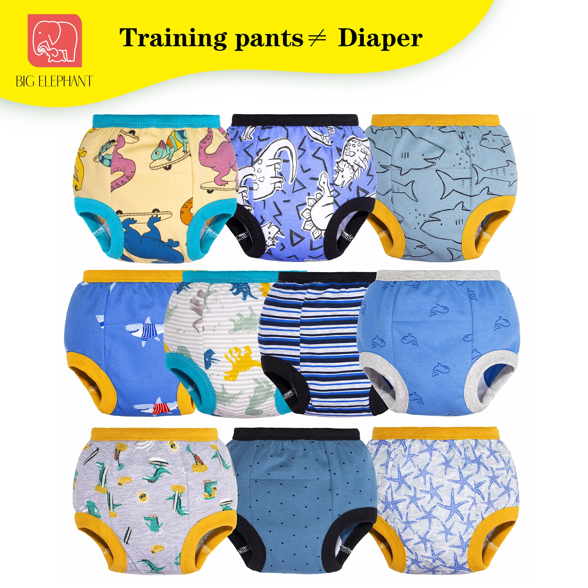 BIG ELEPHANT Toddler Potty Training Pants, 100% Cotton Reusable Training Underwear with Light Absorbency for Daytime Potty Learning