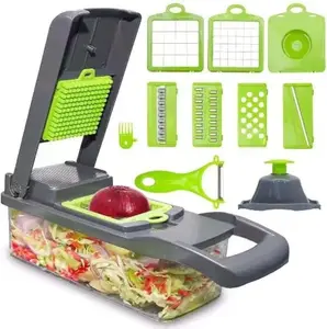 Vegetable Chopper: 16 in 1 Food Chopper - Onion Vegetable Slicer Cutter Dicer, Veggie Cutter with Container, 7 Blades, Kitchen Gadgets for Carrot Salad Garlic Potato Slicer (Grey) fast cutting machine grater