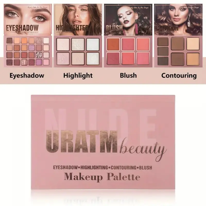 4-Layer All-In-1 Cosmetic Makeup Gift Set - Shimmer Eyeshadows, Bronzer, Concealer, Skin Tint, Contour, Blush, Color Correction Powder, Solid Compact, High Coverage, Ideal for Evening Use & Mother's Day Gift