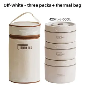 portable lnsulated food lunch container set,Stainless Steel Lunch Box Set 3 Counts 420ML & 550ML Insulated Food Container with Insulated Bag for Adult Kids High Quality Plastic Tableware Picnic Mat Hiking Essentials