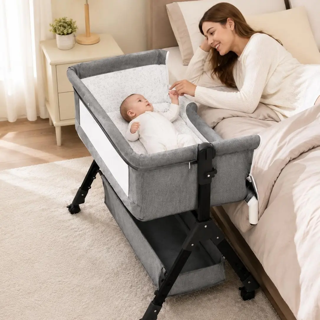 3-in-1 Baby Bassinet, Bedside Sleeper &Rocking Bassinet for Newborn |  Comfy Mattress, Breathable Mesh,Retractable Wheels, Large Storage Basket,Tool-Free Setup & Foldable Design basinet crib