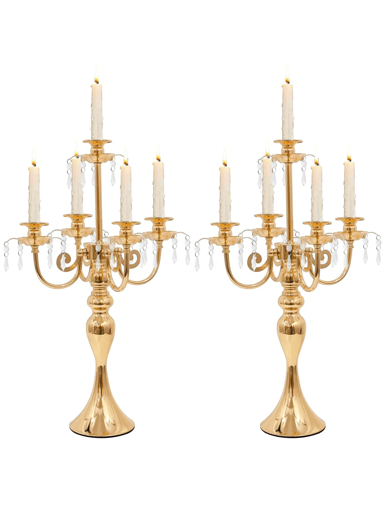 Pair of 20" High 5 Headed Crystal Pendant Shaped Candle Holders, Trendy Candlesticks, Home Decor Weddings Parties Elegant Dining Table Centerpiece