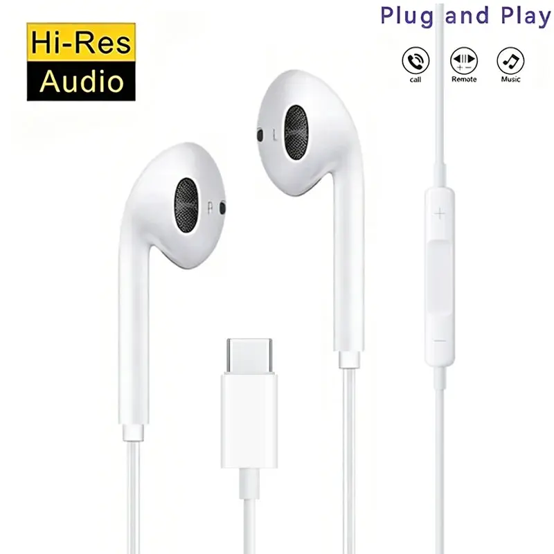 XK-High Definition Wired Earphone Type C In-Ear Control Portable Sport WiredHeadset With Mic Wired Headphones For Mobile Phones Audio Digital Plastic Electronic Earbud