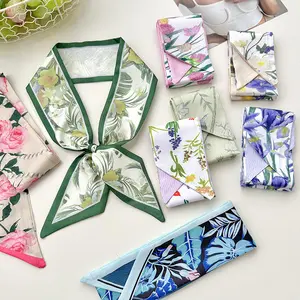 Mother's Day Gifts, Skinny Satin Scarf for Women(1 Pack), Floral Print Hair Scarf Tie, Double-Layer Fashion Neck Kerchief, 31.5"L x 2.5"W Small Headband Ribbon for Handbag Decoration & Wrist Wrap