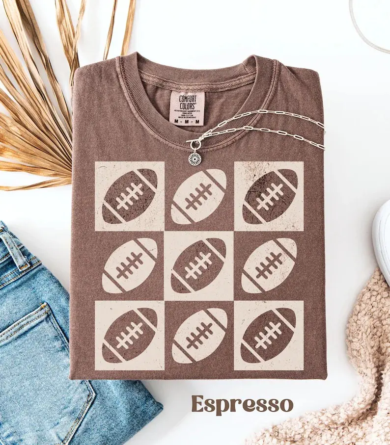 Comfort Colors Checkered Football Shirt, Retro Football Shirt, Football Mama, Flag Football Player Shirt, Game Day Crewneck Tee for Football Lover