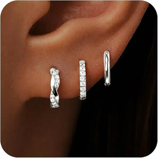 1 # Silver single ear three ear clip des