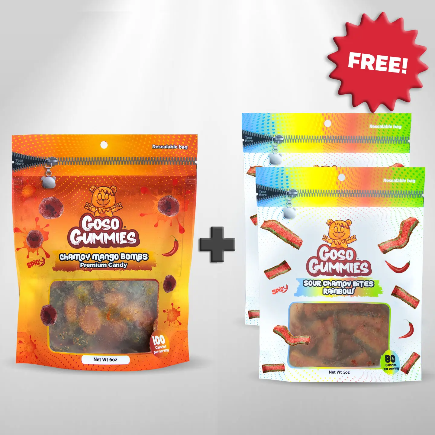 Viral Chamoy Mango Gusher Bombs + 2 FREE Sour Rainbow Chamoy Bites Bags - Viral Candy Deal – Free Gift
