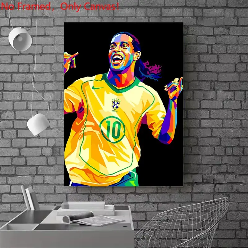1 piece/set frameless canvas painting print poster, Classic Football player art，Ronaldinho Pop Art，a perfect gift for football loves, ideal gift for bedroom, living room, dorm hallway, kitchen, mural, wall decoration, room decor