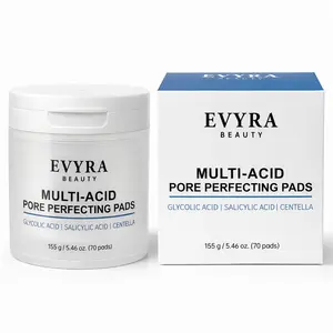 Evyra Zero Pore Pads, 5% Multi-Acid Exfoliating with AHA BHA PHA, Willow Bark + Hyaluronic Acid, Pore Refining & Texture Smoothing Pads for Acne-Prone Skin, Alcohol-Free, 70 Pad