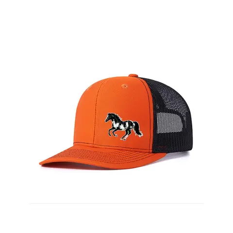 Unisex Classic Trucker Hat - High Quality 2-Tone Orange and Black Baseball Cap Adjustable, Breathable Mesh, Lightweight Curved Brim, Horse Print, for Outdoor Sports, Stylish Daily Wear Hat