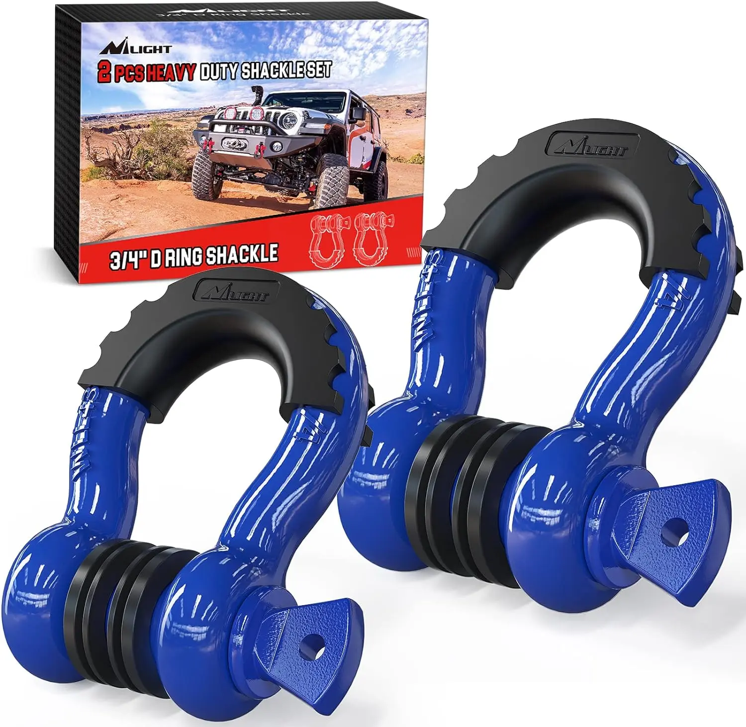 Nilight 2-Pack High Tenacity 3/4" D-Ring Shackles with 7/8" Screw Pins, 41887lbs Break Strength, Heavy-Duty Off-Road Recovery Shackles with Isolators & Washers for Jeep, Truck Tow Straps, Winch, Automotive Hardware Rope (Titanium), High Tenacity Shackles