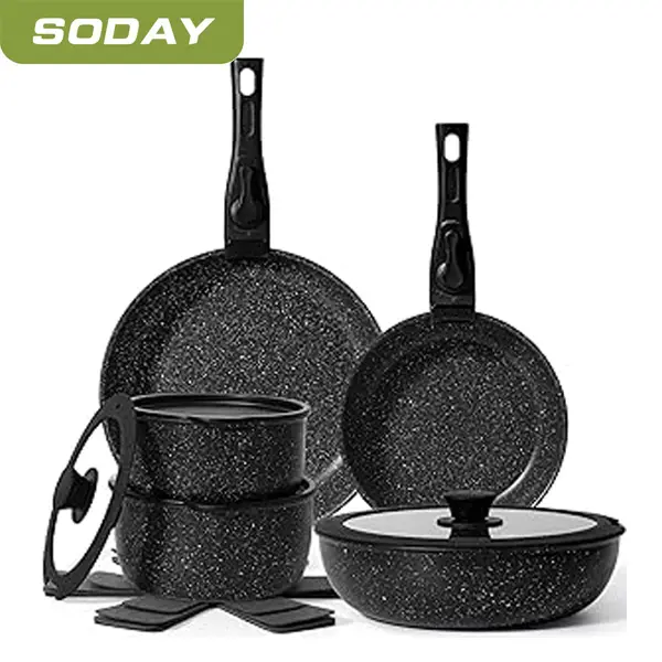 SODAY 15pcs Pots and Pans Set Nonstick - Kitchen Cookware Set with Detachable Handle, Induction Cookware, Dishwasher Oven Safe, FathersDayGift