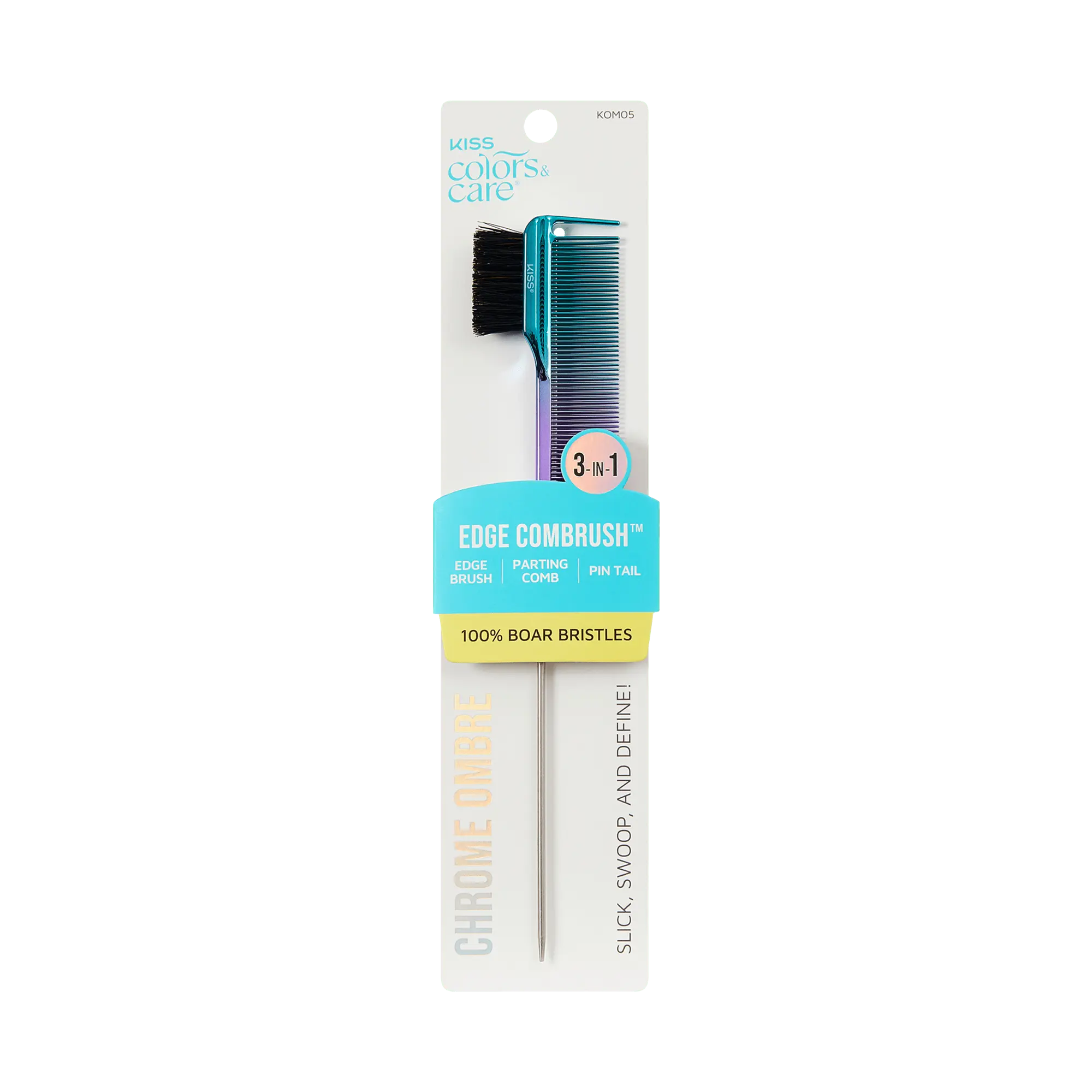 Kiss Colors & Care 3-in-1 Ombre Chrome Edge Combrush | Edge Styling Brush, Baby Hair Brush, Edge Control Brush, Parting Comb