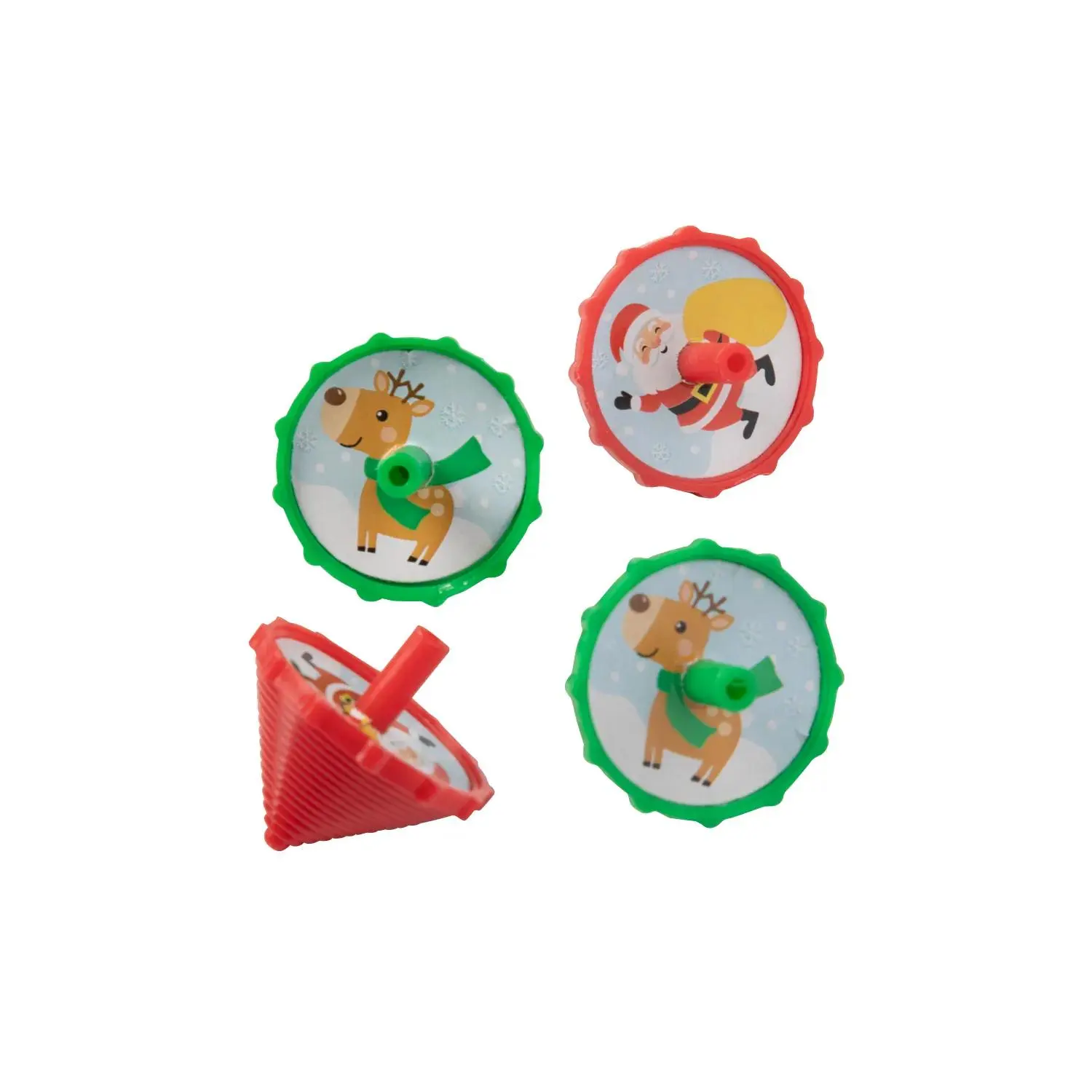 1 1/4" Bulk 48 Pc. Mini Christmas Santa & Reindeer Plastic Spin Tops